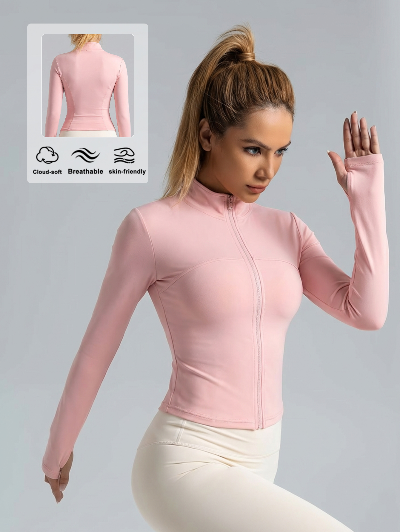 New Women Light pink Yoga Coat - Fitness & Nutrition Lab Zapopan reseña y precio