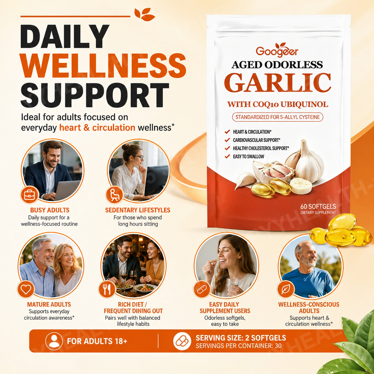 Googeer Aged Odorless Garlic E - Coq10 Ubiquinol Softgel reseña y precio